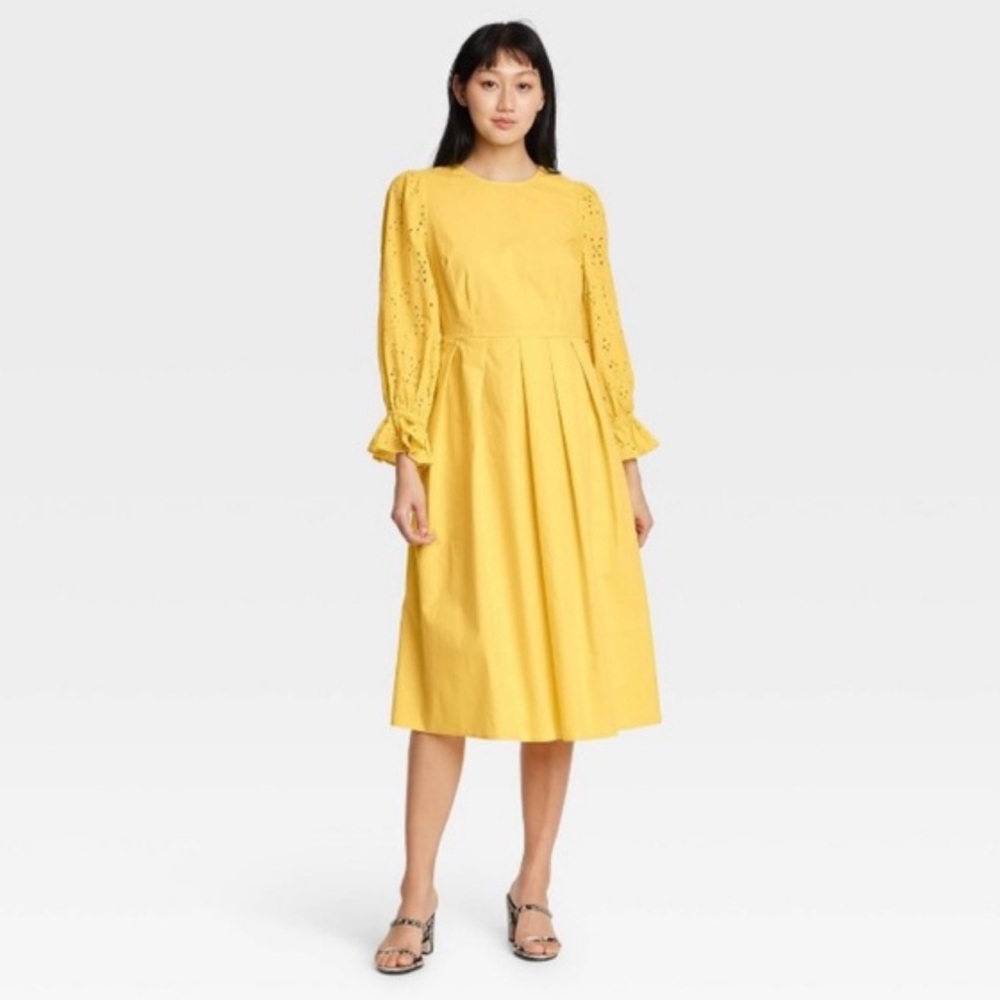 Who What Wear Yellow Long Sleeve Dress